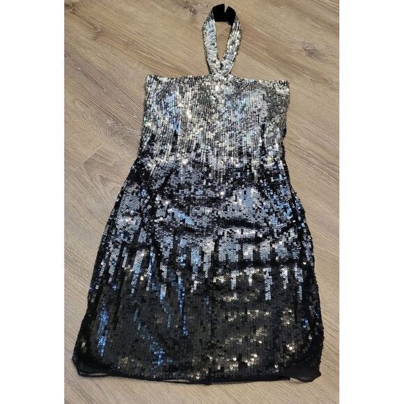 Primavera Women's Black Silver Halter Neck Sequin  Cocktail Dress 8 Short Formal - Picture 1 of 10